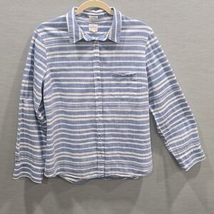 851 J Crew Factory Women's Sz L Blue Stripe Textured The Perfect Shirt Long Slvs